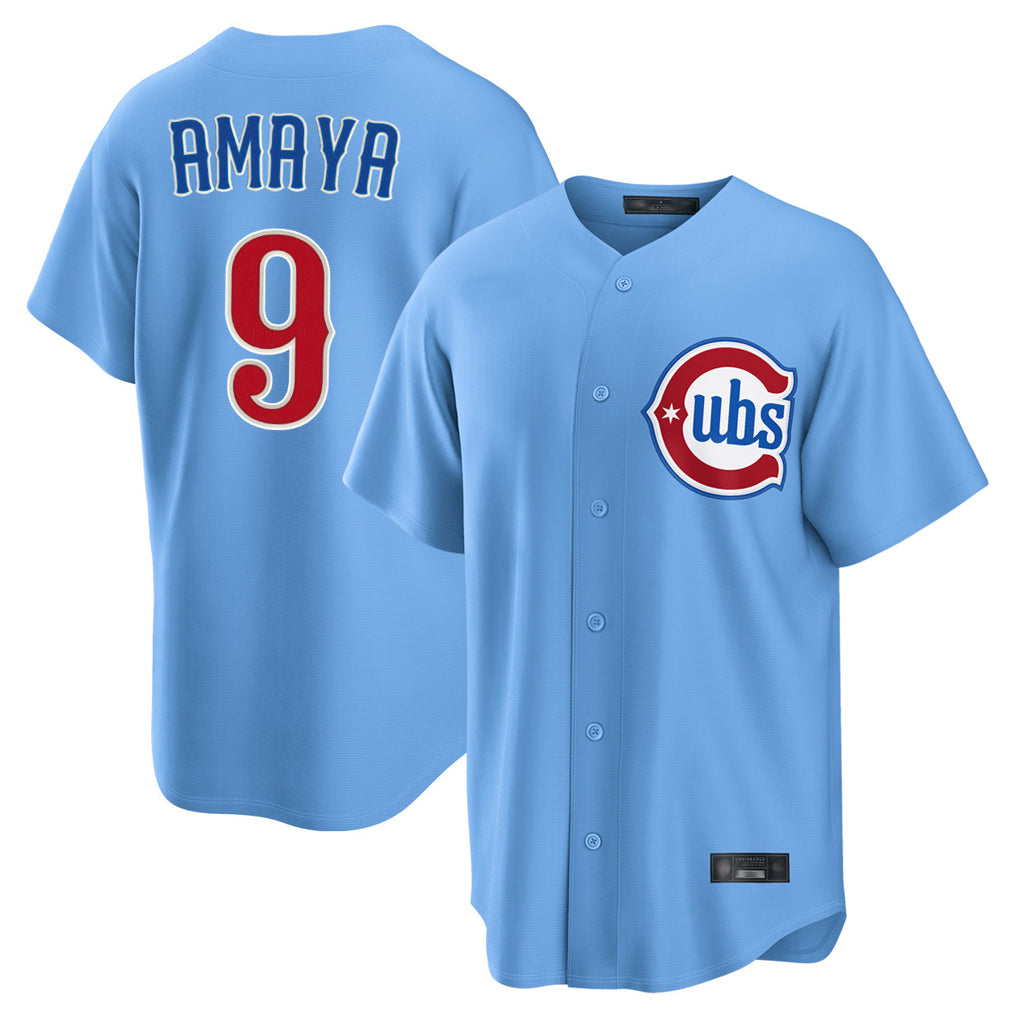 Fenge C.Cubs #9 Miguel Amaya Player Light Blue Home Game Stitched Jerseys