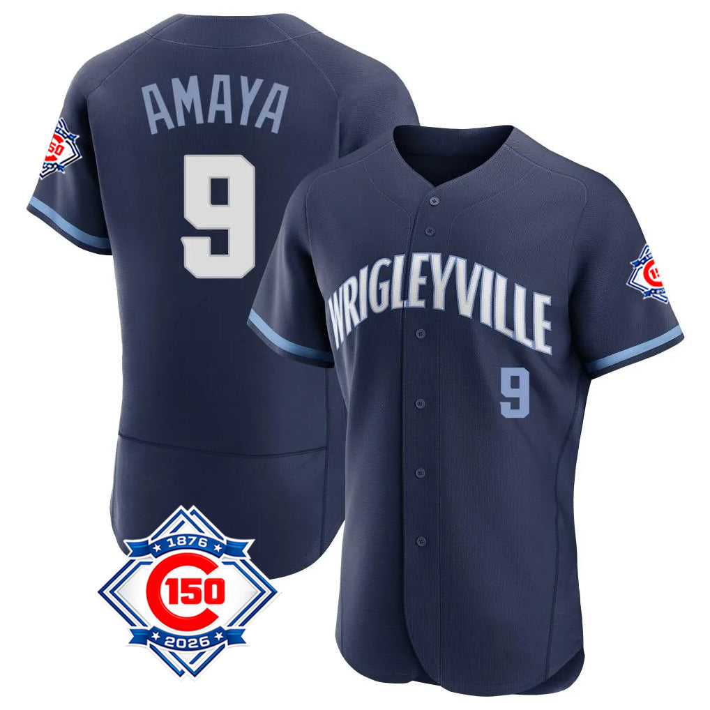 Fenge C.Cubs #9 Miguel Amaya Player Navy City Connect 150th Anniversary Limited Elite Home Stitched Jerseys