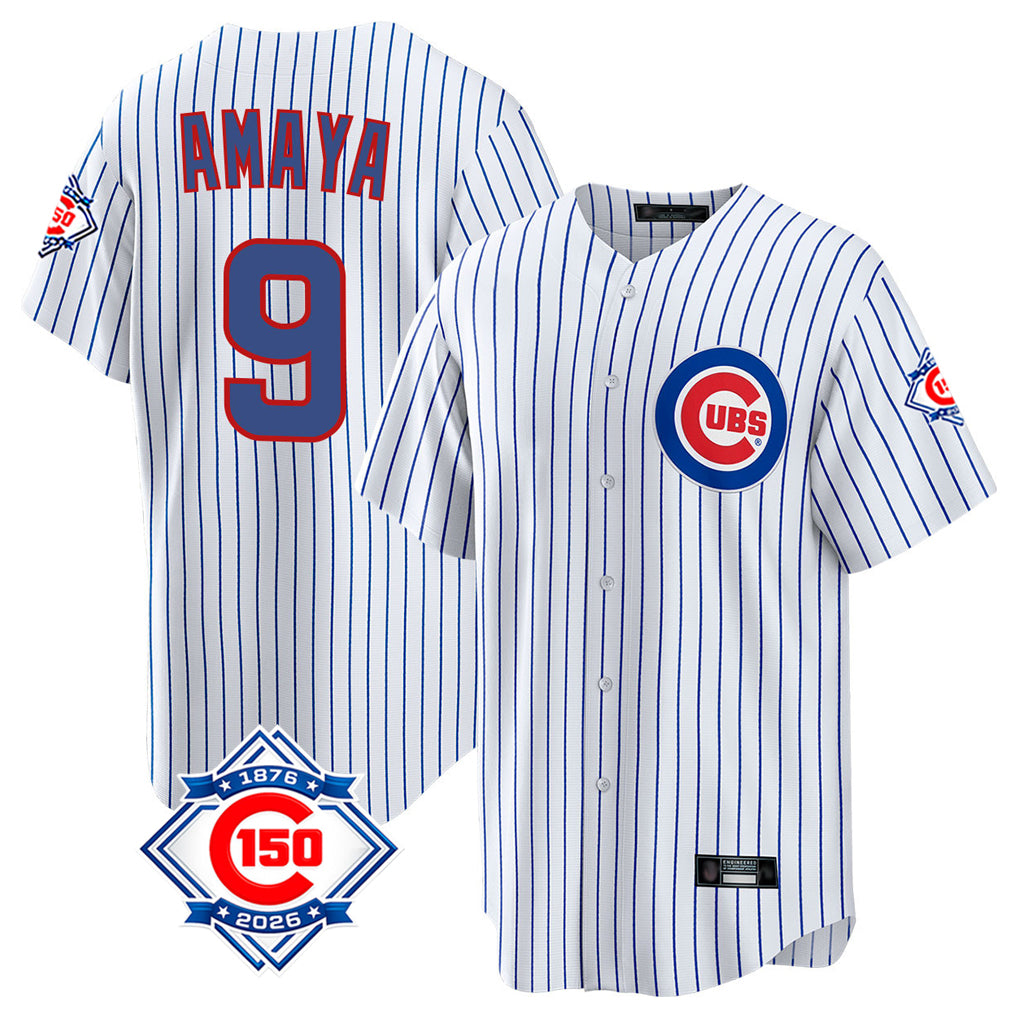 Fenge C.Cubs #9 Miguel Amaya Player White 150th Anniversary Home Game Stitched Jerseys