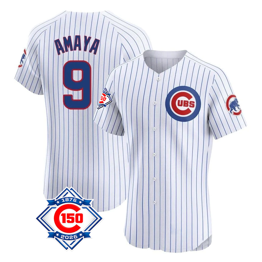 Fenge C.Cubs #9 Miguel Amaya Player White 150th Anniversary Limited Elite Home Game Stitched Jerseys