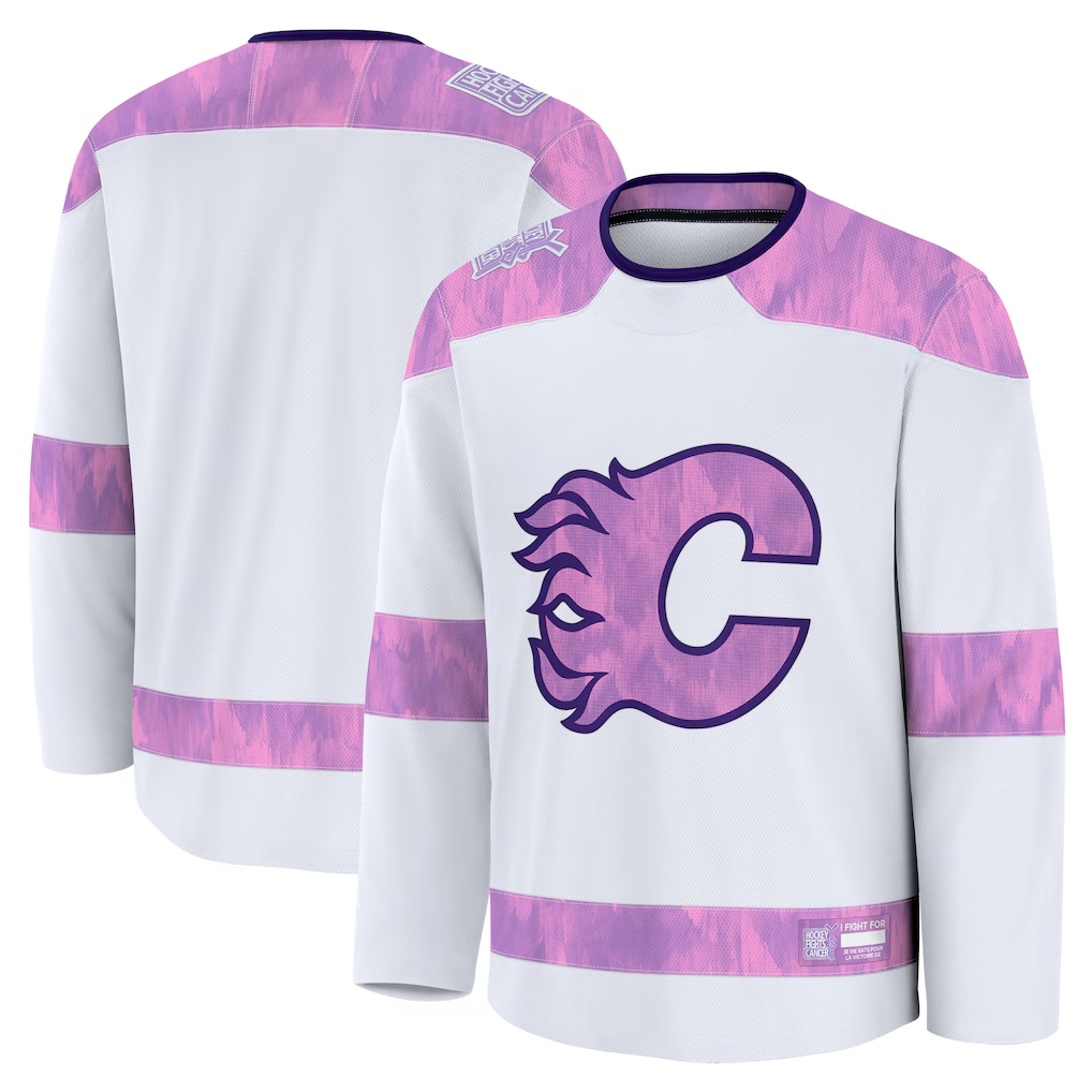 Fenge C.Flames White 2024 Hockey Fights Cancer Practice Jerseys
