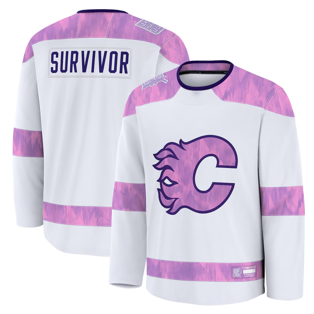 Fenge C.Flames White Hockey Fights Cancer Survivor Practice Jerseys