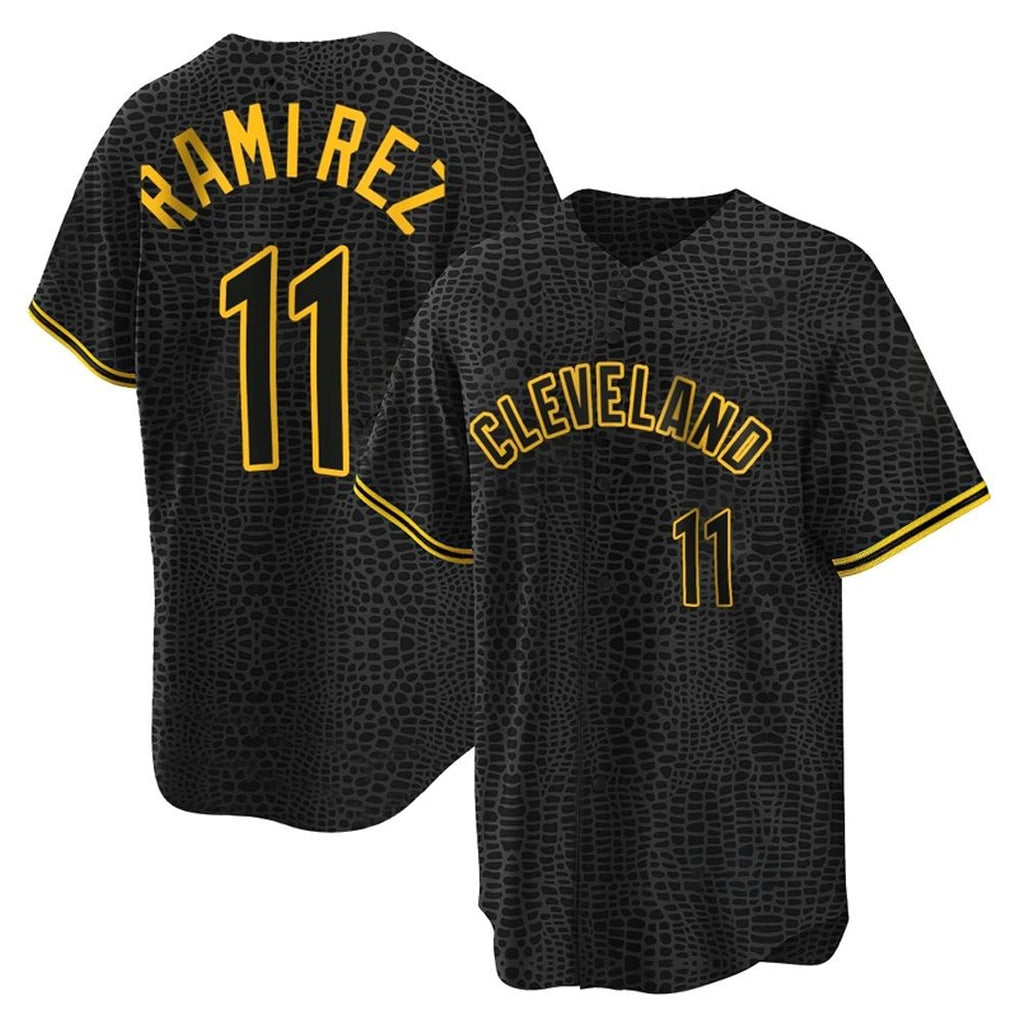 Fenge C.Guardians #11 Jose Ramirez Player Black Snake Skin City Home Game Stitched Jerseys