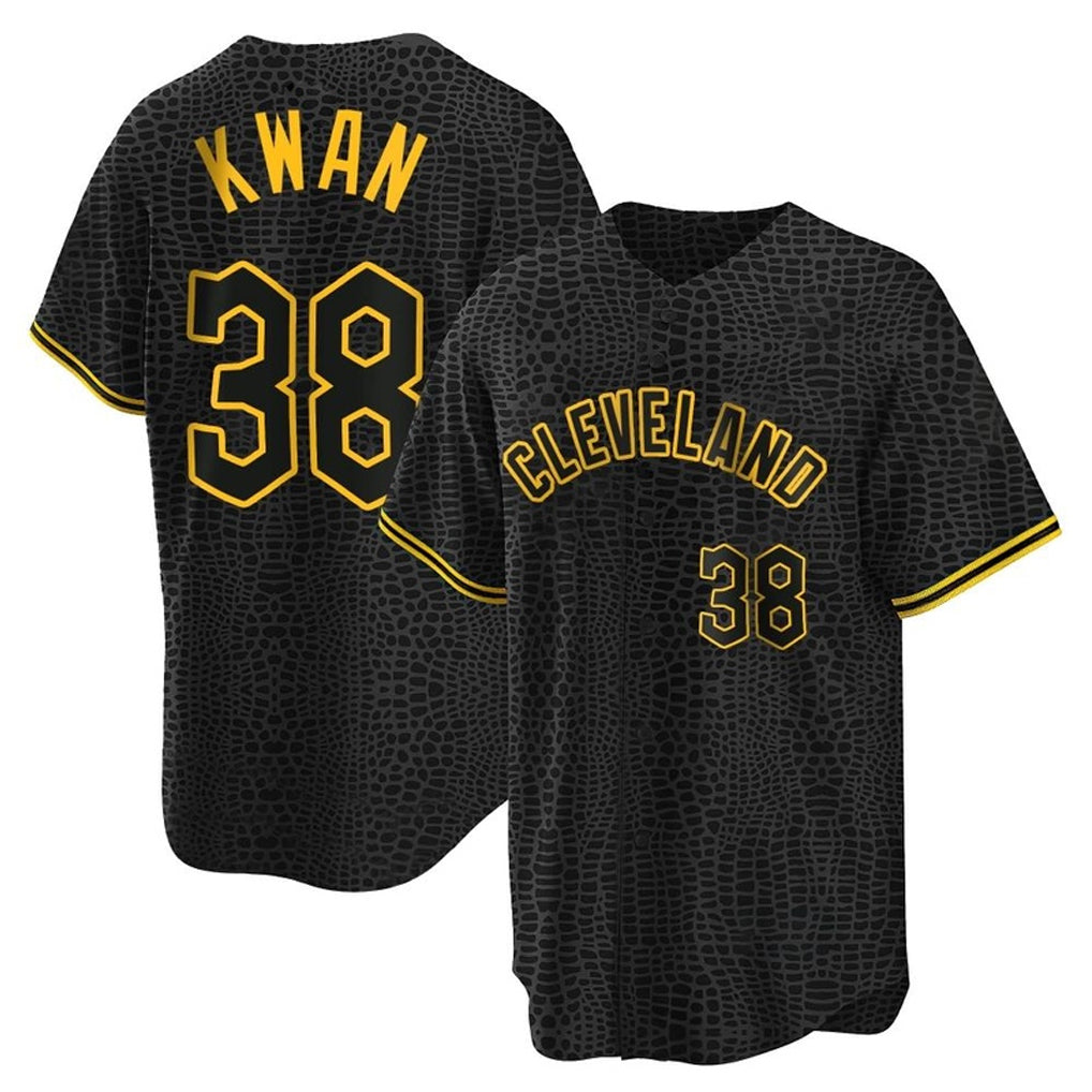 Fenge C.Guardians #38 Steven Kwan Player Black Snake Skin City Limited Elite Home Stitched Jerseys