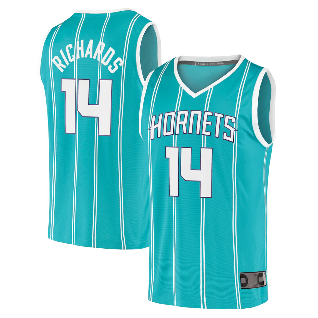 Fenge C.Hornets #14 Nick Richards  Teal Fast Break Replica Jerseys - Icon Edition