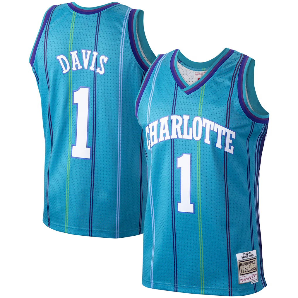 Fenge C.Hornets #1 Baron Davis Mitchell & Ness Teal 199900 Hardwood Classics Swingman Jerseys