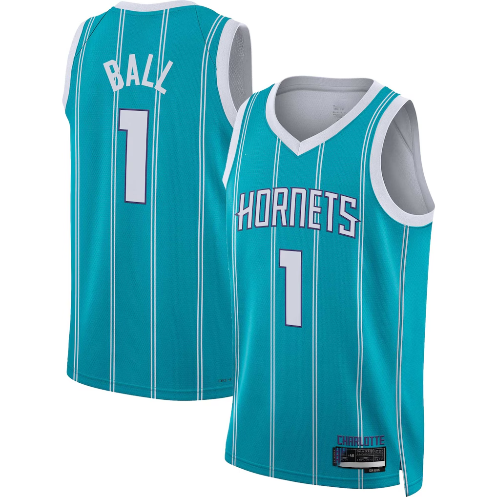 Fenge C.Hornets #1 LaMelo Ball  Teal Swingman Jerseys - Icon Edition