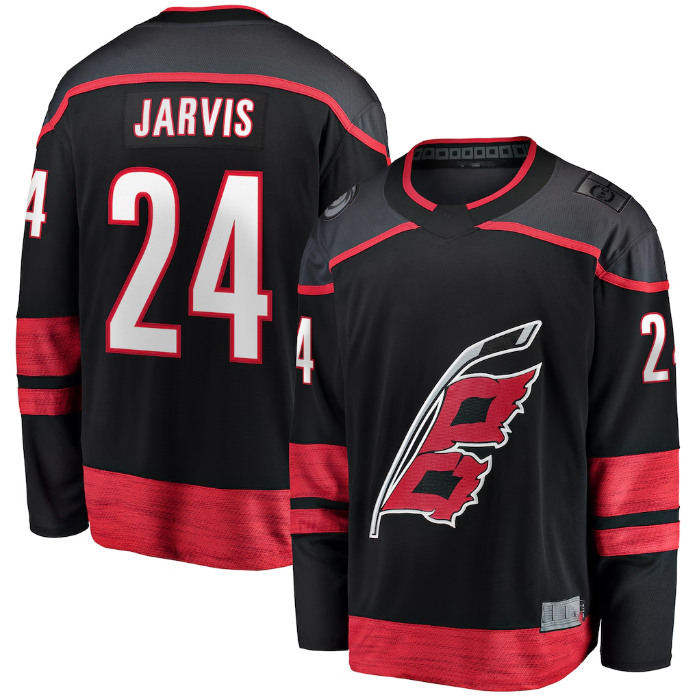 Fenge C.Hurricanes #24 Seth Jarvis Black Home Breakaway Stitched Jerseys