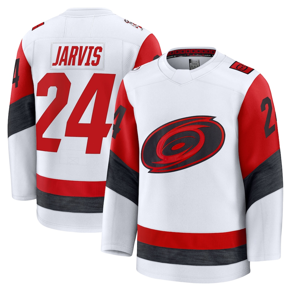 Fenge C.Hurricanes #24 Seth Jarvis White Away Premium Stitched Jerseys
