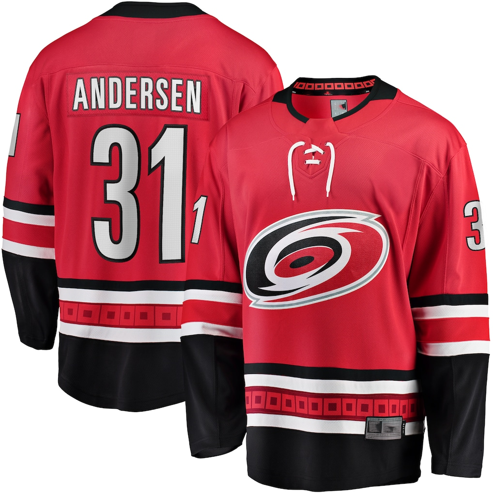 Fenge C.Hurricanes #31 Frederik Andersen Red Alternate Breakaway Player Stitched Jerseys