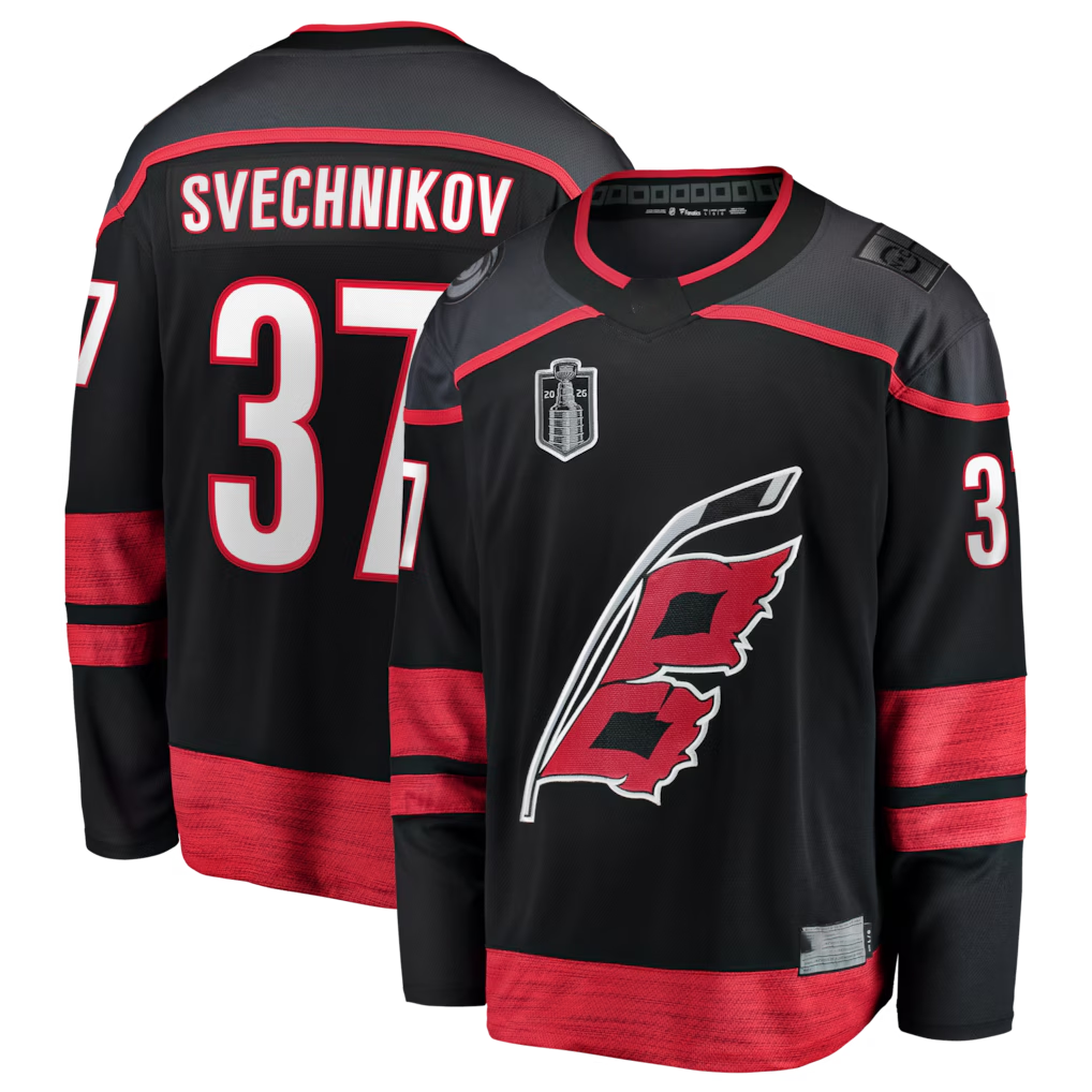 Fenge C.Hurricanes #37 Andrei Svechnikov Black 2026 Stanley Cup Final Home Breakaway Stitched Jerseys