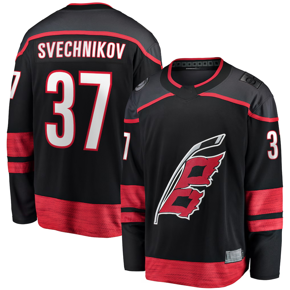 Fenge C.Hurricanes #37 Andrei Svechnikov Black Home Breakaway Stitched Jerseys