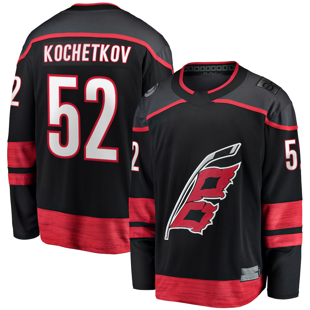 Fenge C.Hurricanes #52 Pyotr Kochetkov Black Home Premier Breakaway Player Stitched Jerseys