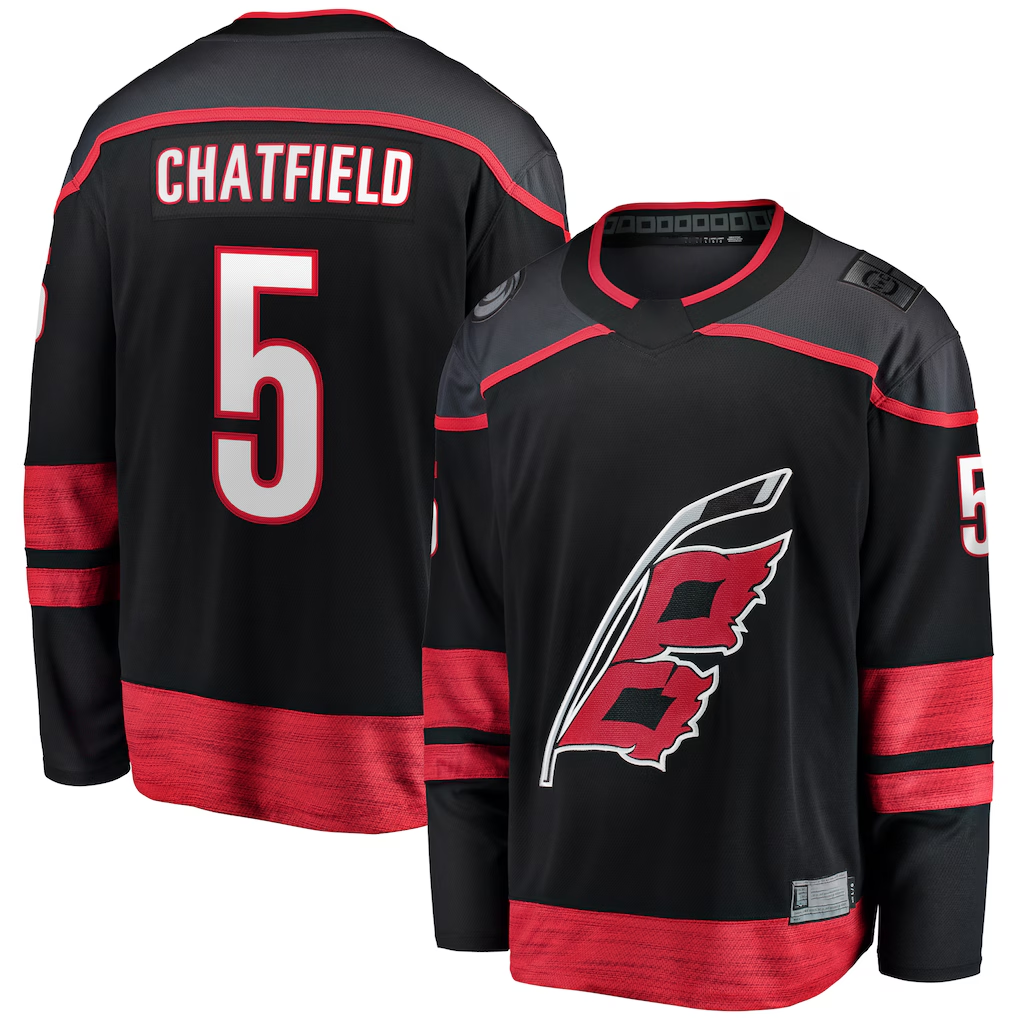 Fenge C.Hurricanes #5 Jalen Chatfield Black Home Premier Breakaway Player Stitched Jerseys