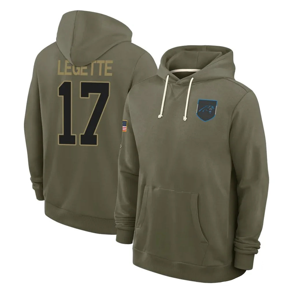 Fenge C.Panthers #17 Xavier Legette Player Olive Salute to Service Hoodies Game Stitched Jerseys