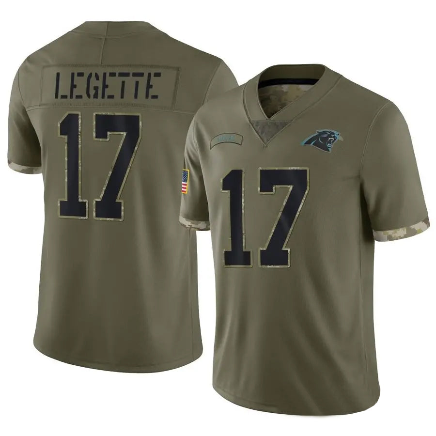 Fenge C.Panthers #17 Xavier Legette Player Salute To Service Olive Stitched Jerseys