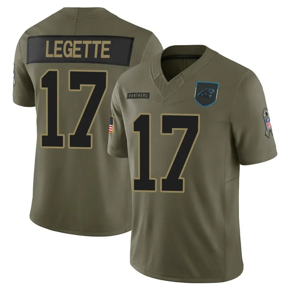 Fenge C.Panthers #17 Xavier Legette Player Salute To Service Olive Limited Stitched Jerseys