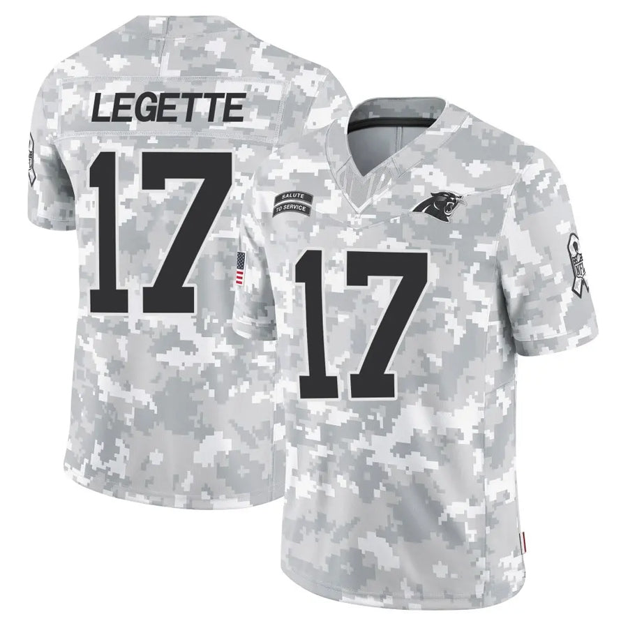 Fenge C.Panthers #17 Xavier Legette Player Salute to Service Limited Arctic Camo Stitched Jerseys