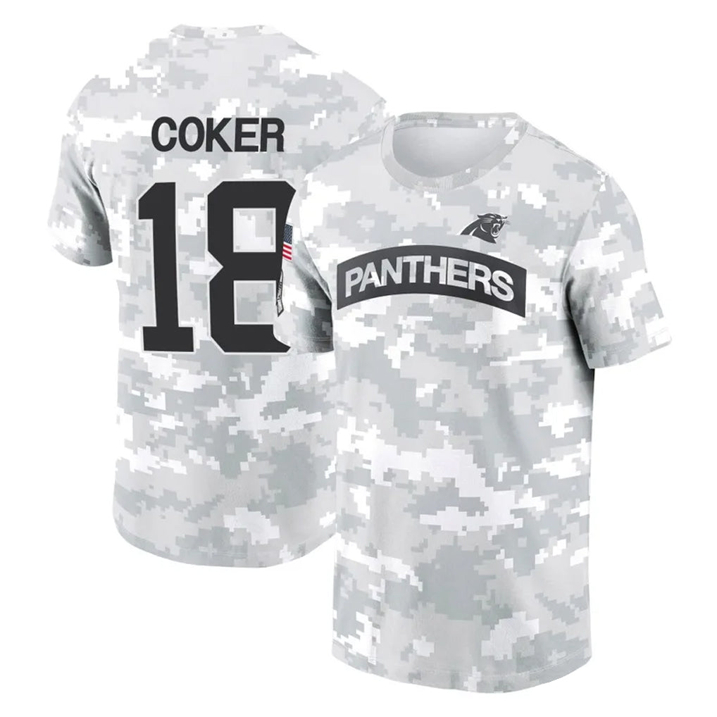 Fenge C.Panthers #18 Jalen Coker Player Arctic Camo Salute to Service T-Shirt Hoodies Stitched Jerseys