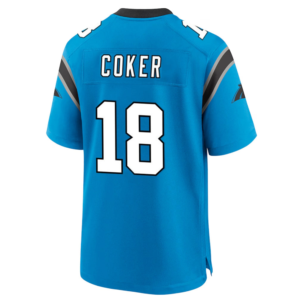 Fenge C.Panthers #18 Jalen Coker Player Blue Home Game Stitched Jerseys