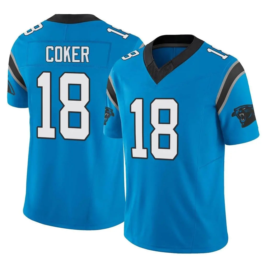 Fenge C.Panthers #18 Jalen Coker Player Blue Vapor F.U.S.E. Limited Home Game Stitched Jerseys