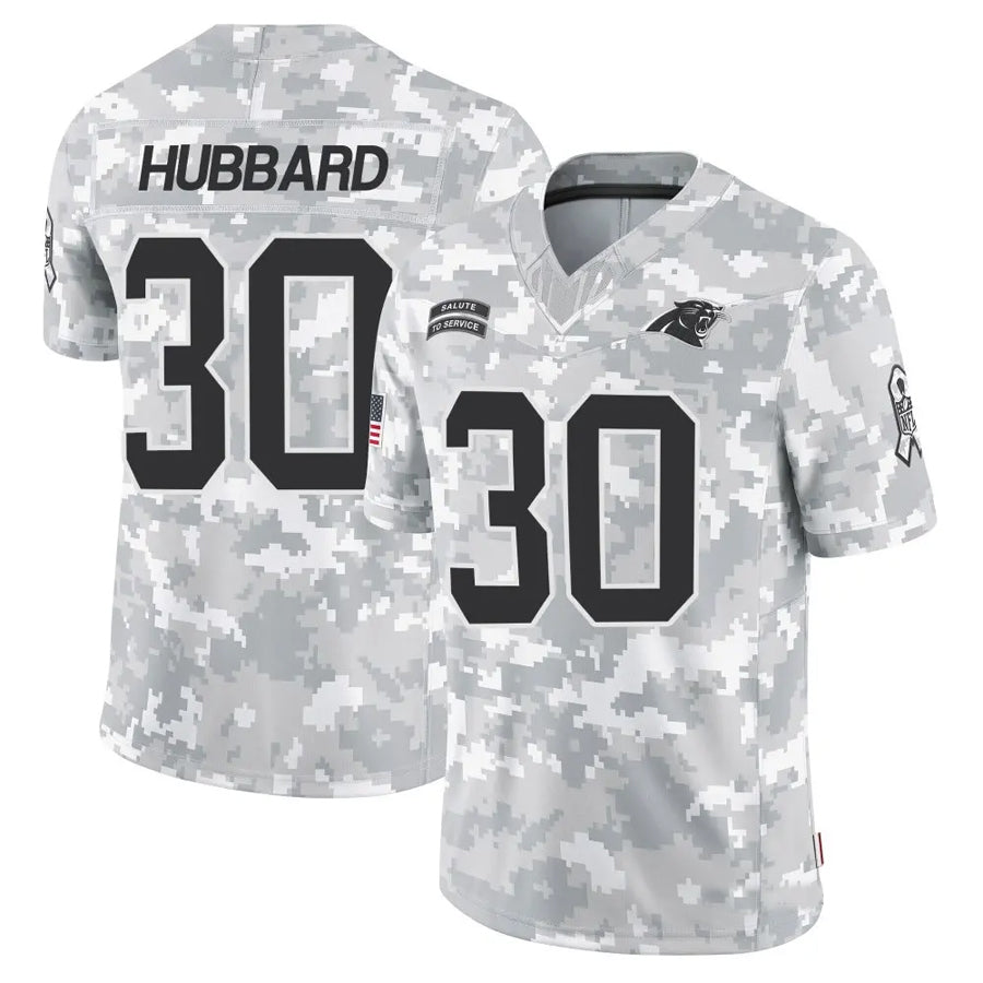 Fenge C.Panthers #30 Chuba Hubbard Player Arctic Camo Salute to Service Limited  Jerseys