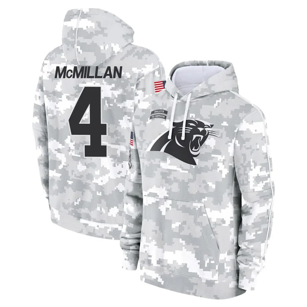 Fenge C.Panthers #4 Tetairoa McMillan Player Arctic Camo Salute to Service Limited Hoodies Stitched Jerseys