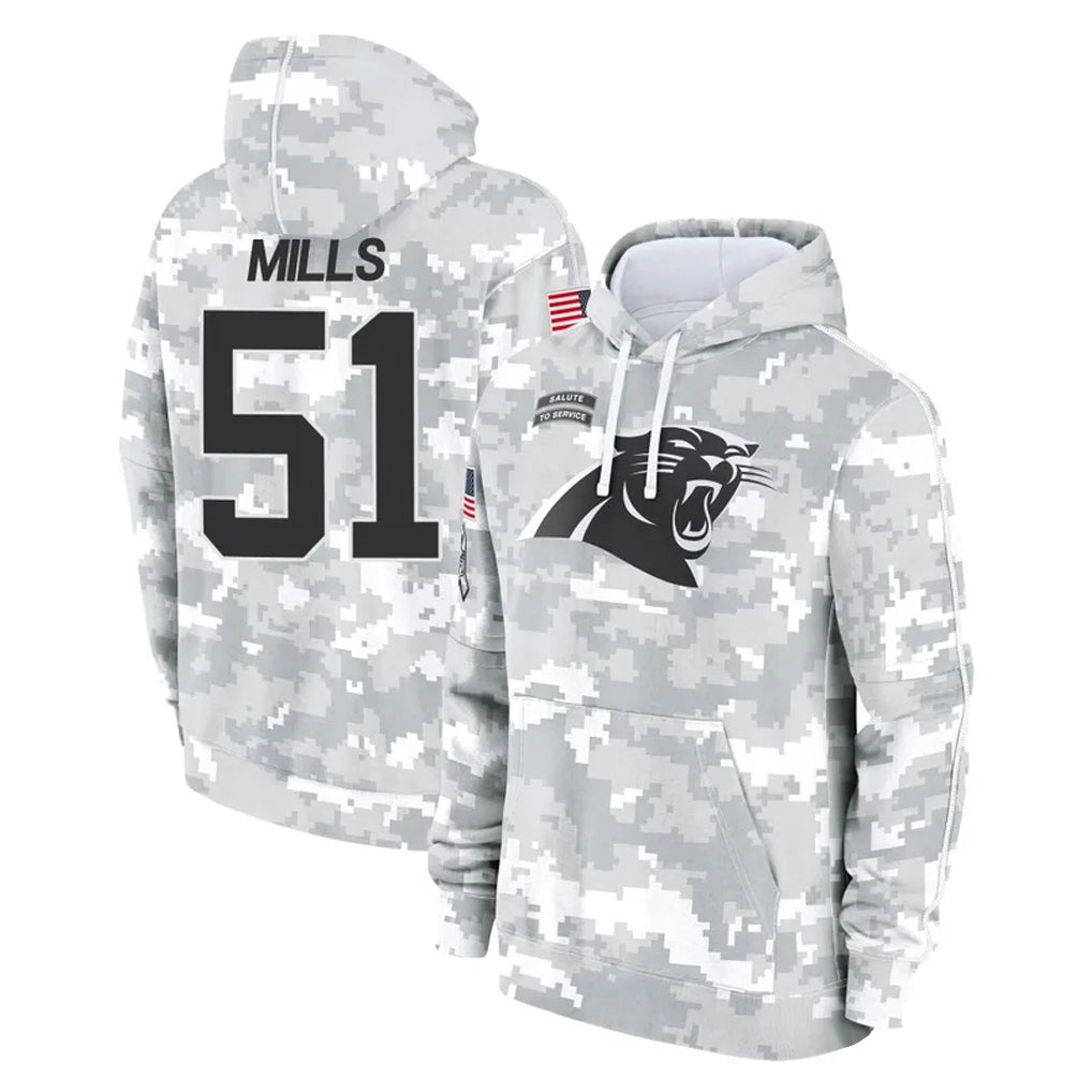 Fenge C.Panthers #51 Sam Mills Player Arctic Camo Salute to Service Pullover Hoodies Limited Game Stitched Jerseys