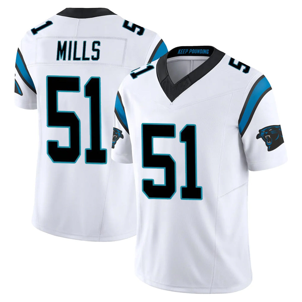 Fenge C.Panthers #51 Sam Mills Player White Vapor F.U.S.E. Limited Home Game Stitched Jerseys