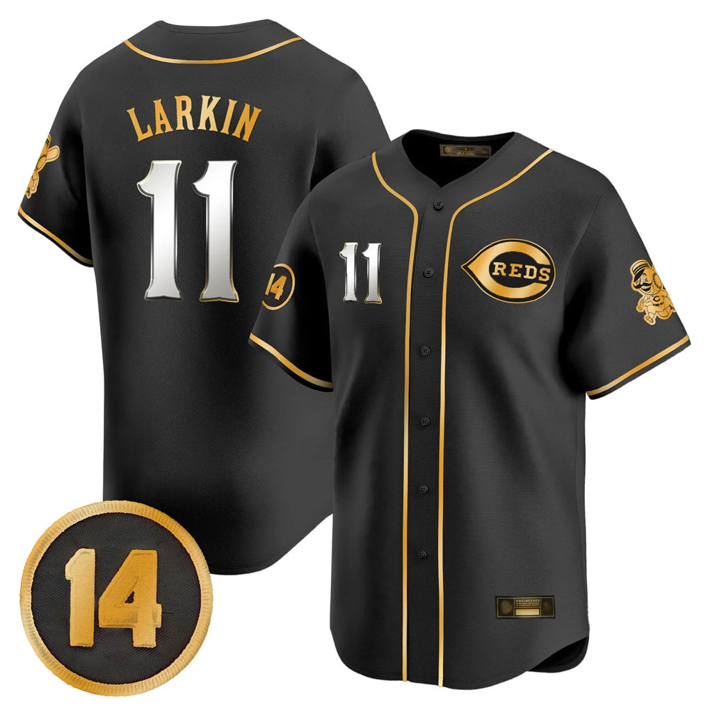 Fenge C.Reds #11 Barry Larkin Player Black-Gold Vapor Premier Limited Home Stitched Jerseys