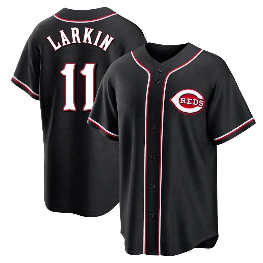 Fenge C.Reds #11 Barry Larkin Player Black Fashion Out Home Game Stitched Jerseys