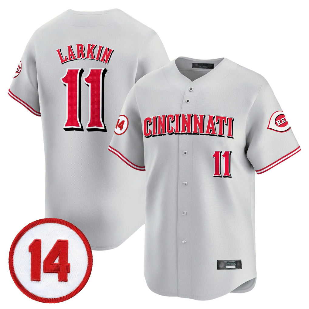 Fenge C.Reds #11 Barry Larkin Player Gray Vapor Premier Limited Home Stitched Jerseys