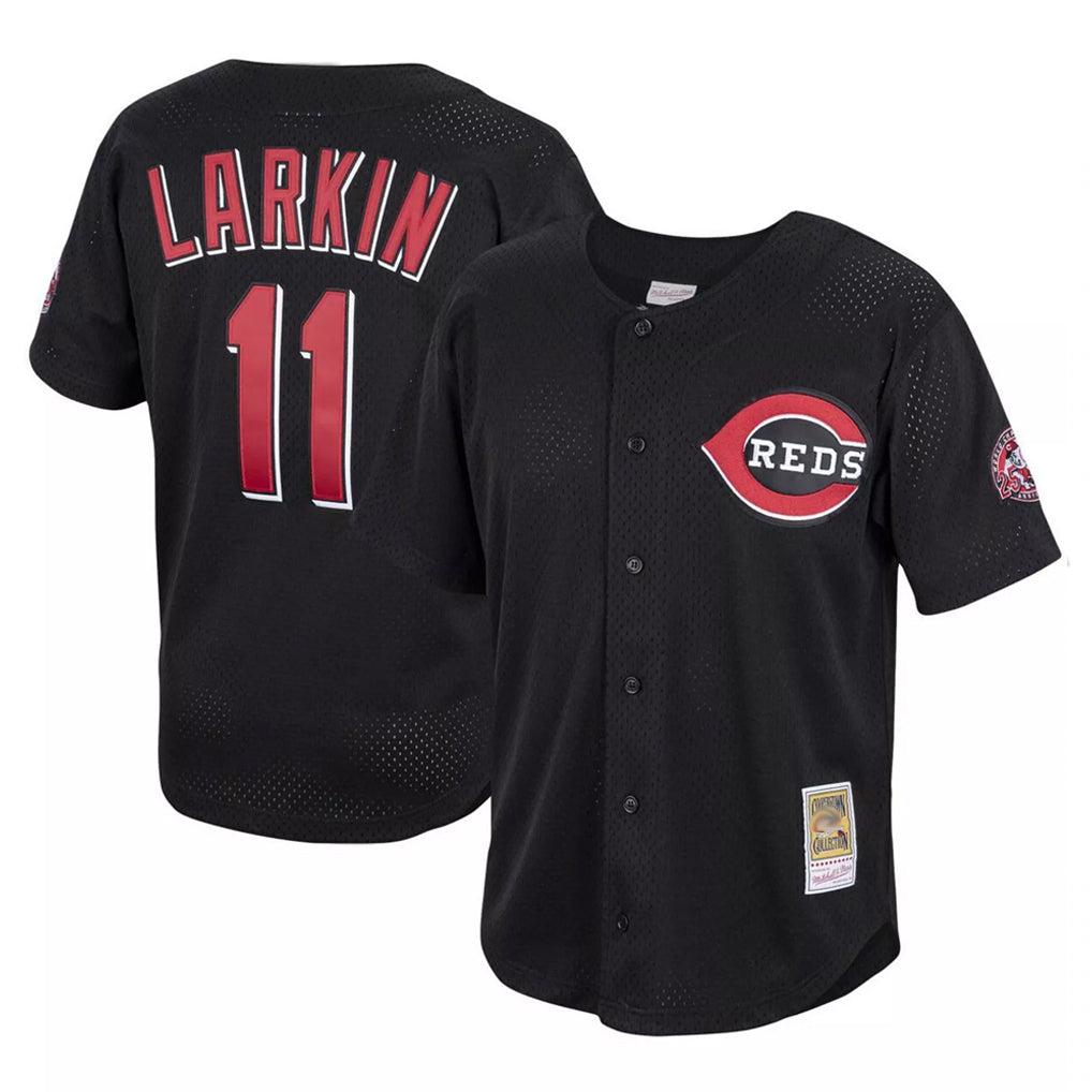 Fenge C.Reds #11 Barry Larkin Player Mitchell & Ness Black Throwback Cooperstown Mesh Game Stitched Jerseys