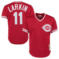 Fenge C.Reds #11 Barry Larkin Player Mitchell & Ness Red Throwback Cooperstown Mesh T-shirt Game Stitched Jerseys