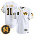 Fenge C.Reds #11 Barry Larkin Player White-Gold Vapor Premier Limited Home Stitched Jerseys