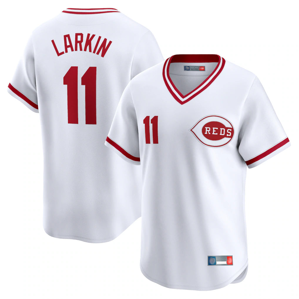 Fenge C.Reds #11 Barry Larkin Player White Cooperstown Collection Limited T-shirt Home Stitched Jerseys