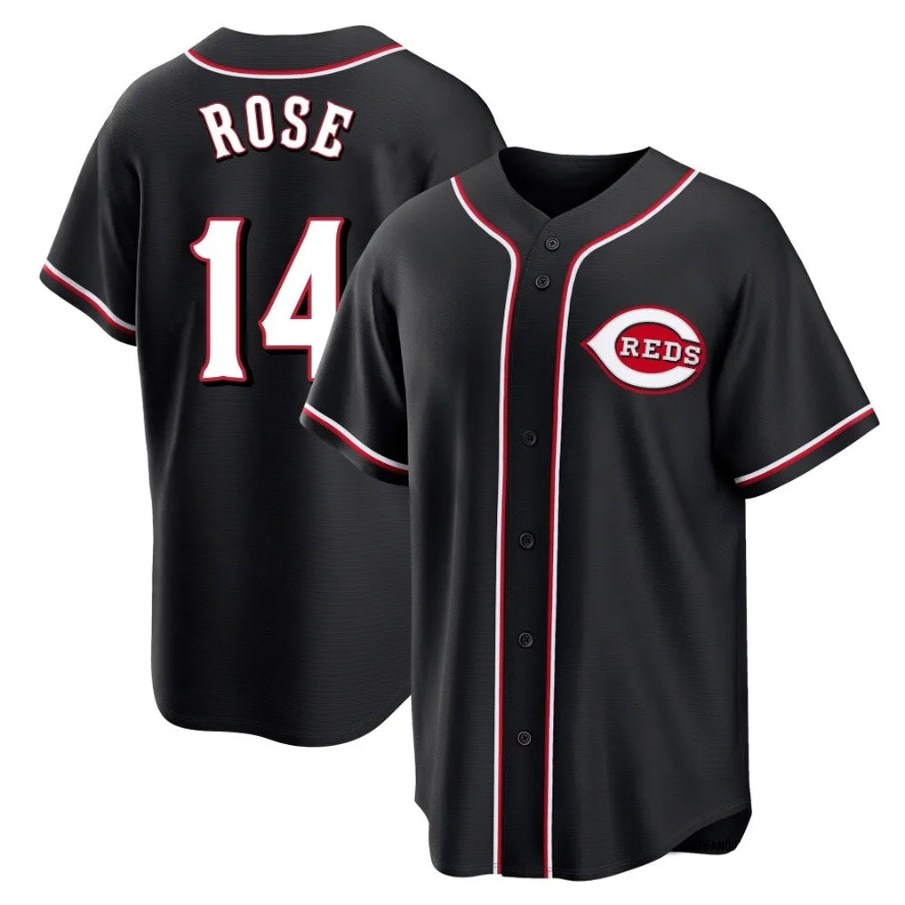 Fenge C.Reds #14 Pete Rose Player Black Fashion Out Home Game Stitched Jerseys