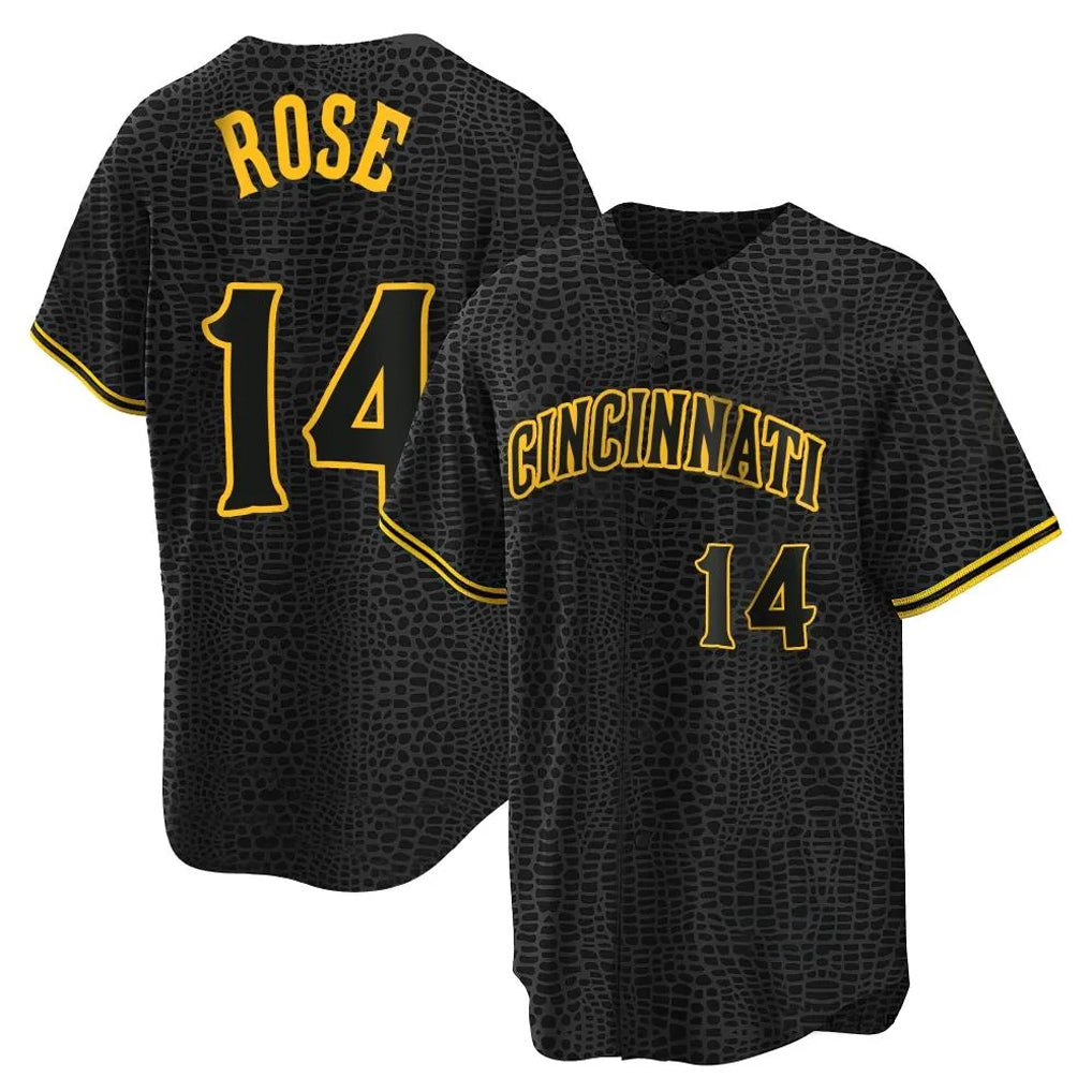 Fenge C.Reds #14 Pete Rose Player Black Snake Skin City Home Stitched Jerseys