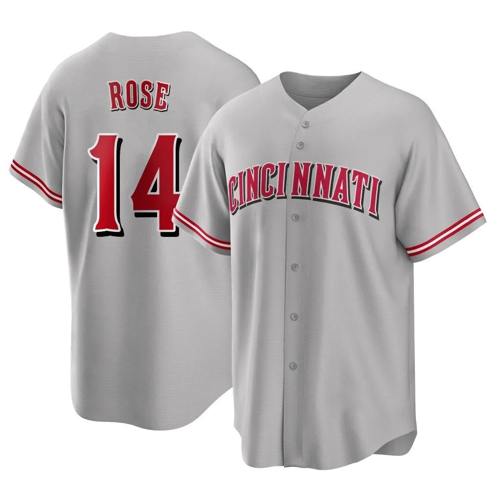 Fenge C.Reds #14 Pete Rose Player Gray Home Game Stitched Jerseys