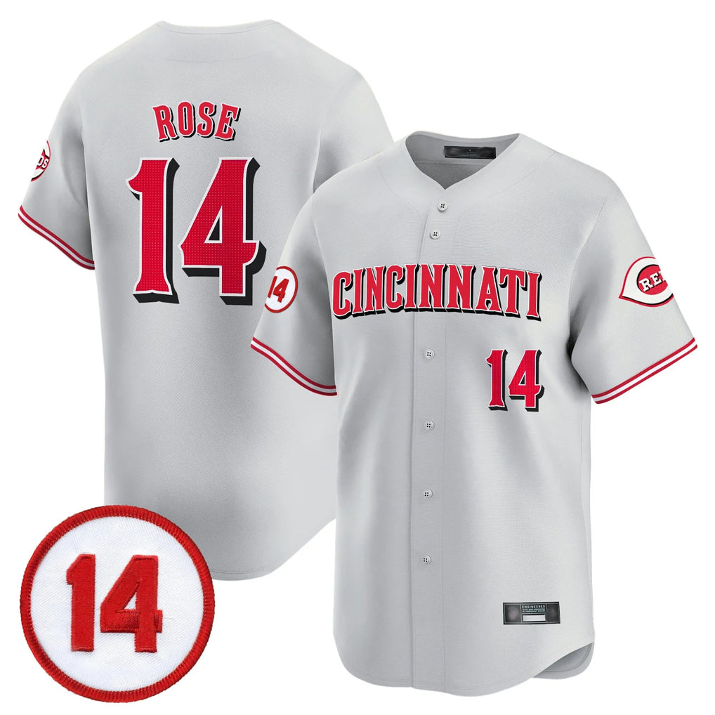 Fenge C.Reds #14 Pete Rose Player Gray Vapor Premier Limited Home Stitched Jerseys