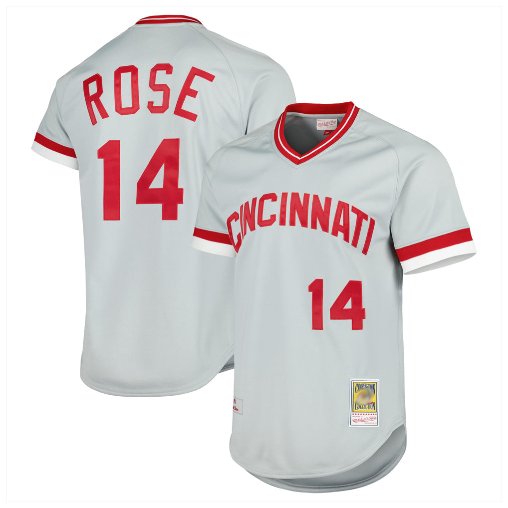 Fenge C.Reds #14 Pete Rose Player Mitchell & Ness Gray Throwback Cooperstown Mesh T-shirt Game Stitched Jerseys