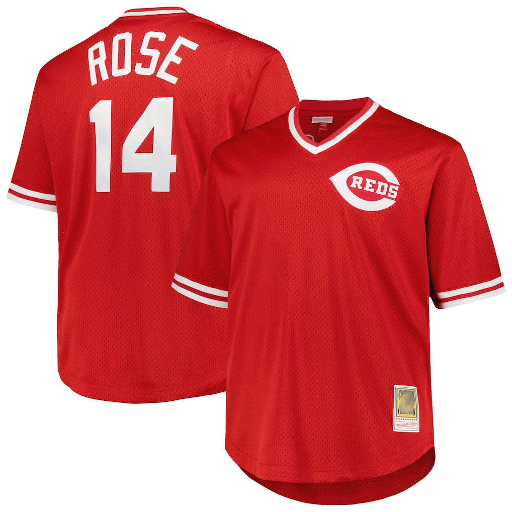 Fenge C.Reds #14 Pete Rose Player Mitchell & Ness Red Throwback Cooperstown Mesh T-shirt Game Stitched Jerseys