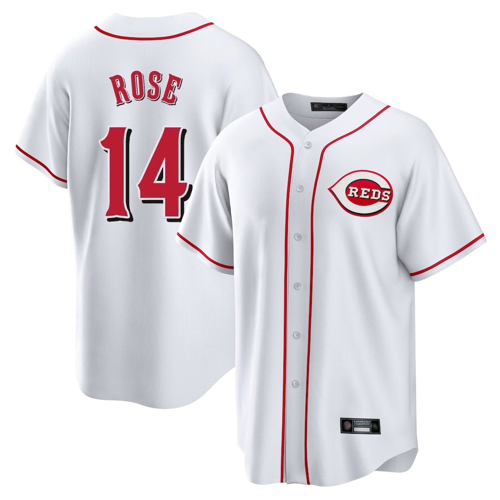 Fenge C.Reds #14 Pete Rose Player White Game Home Stitched Jerseys