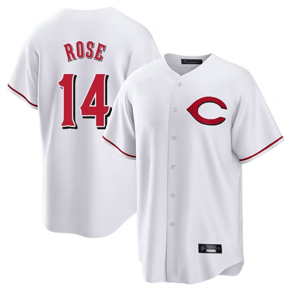 Fenge C.Reds #14 Pete Rose Player White Home Game Stitched Jerseys