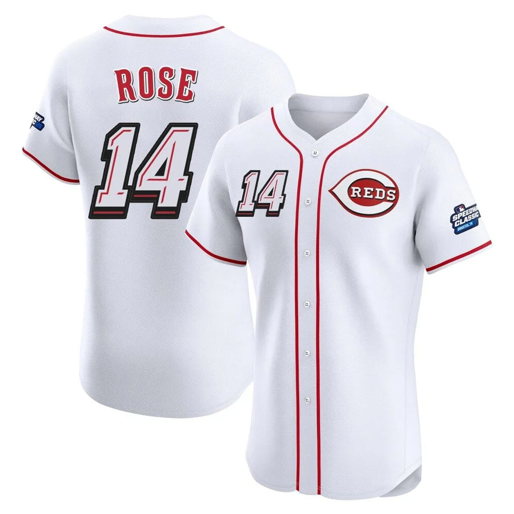 Fenge C.Reds #14 Pete Rose Player White Speedway Classic Limited Elite Home Stitched Jerseys