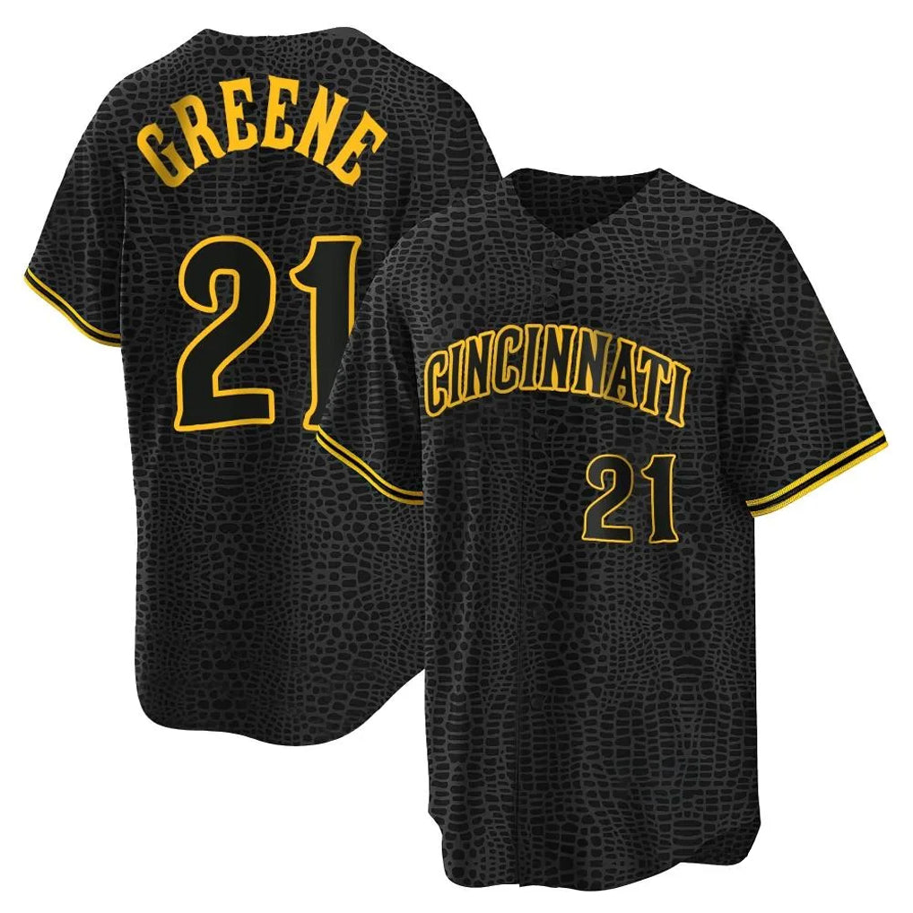 Fenge C.Reds #21 Hunter Greene Player Black Snake Skin City Home Stitched Jerseys