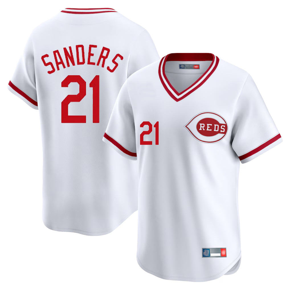Fenge C.Reds #21 Hunter Greene Player White Cooperstown Collection Limited T-shirt Home Stitched Jerseys