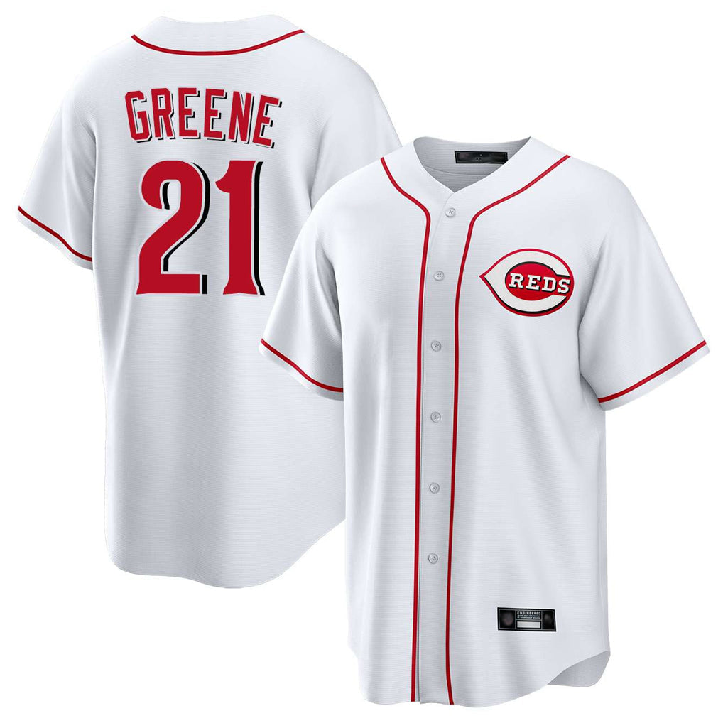 Fenge C.Reds #21 Hunter Greene Player White Game Home Stitched Jerseys