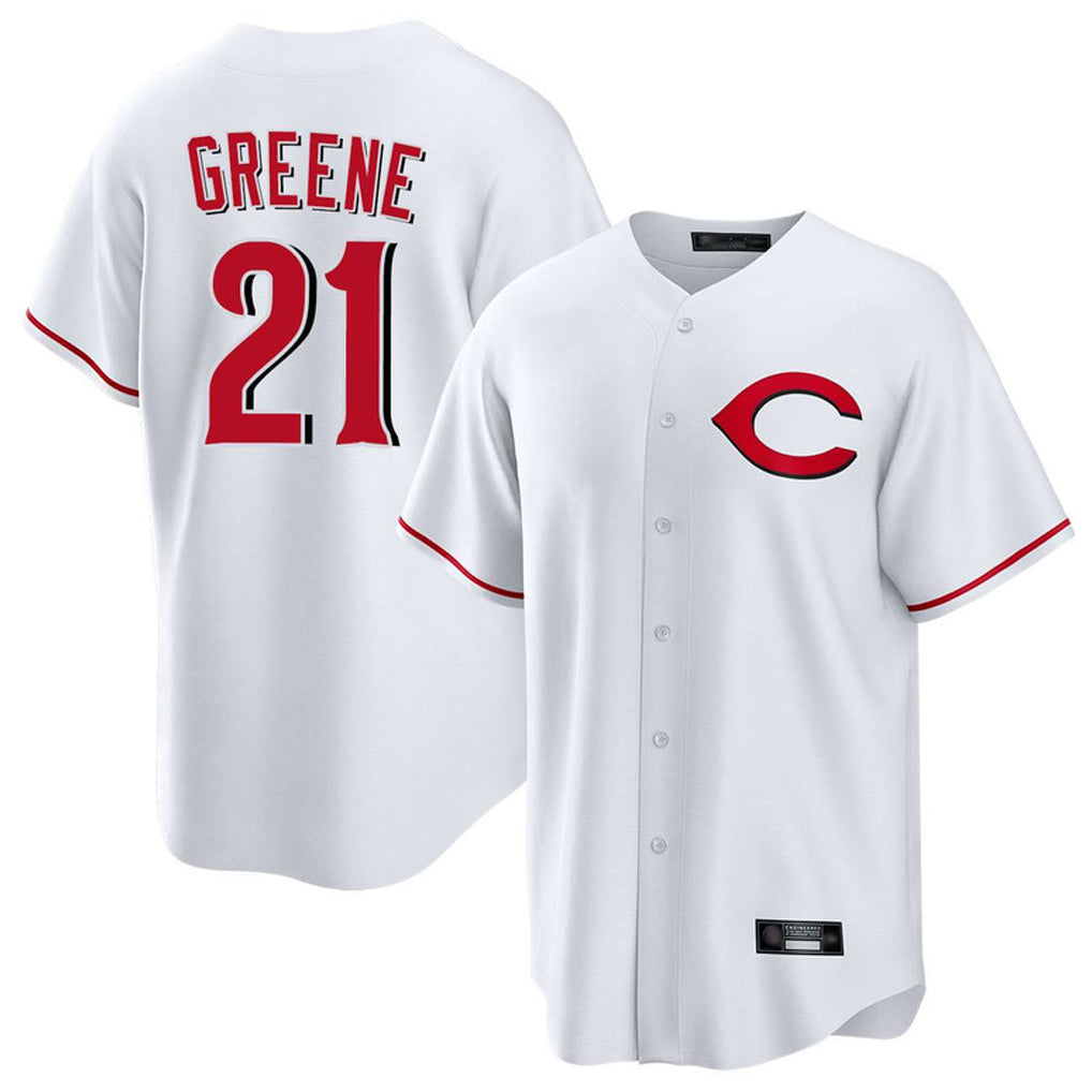 Fenge C.Reds #21 Hunter Greene Player White Home Game Stitched Jerseys