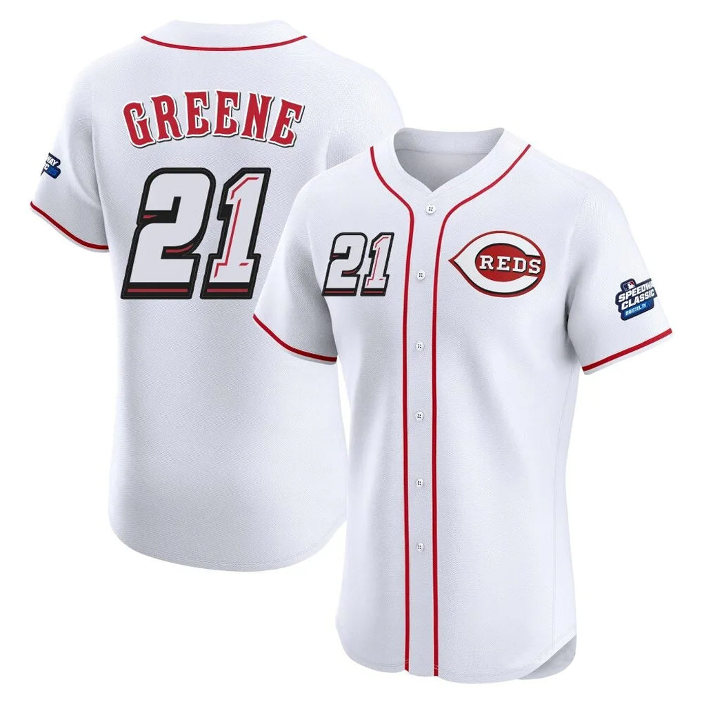 Fenge C.Reds #21 Hunter Greene Player White Speedway Classic Limited Elite Home Stitched Jerseys